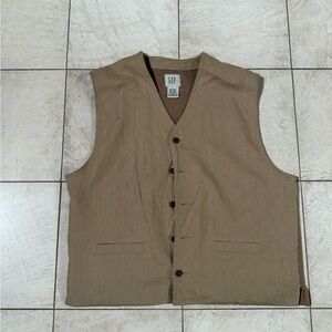 Vintage GAP Men’s Linen Blend Vest Brown Khaki Size L Lightweight EUC